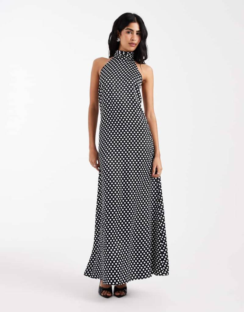 ASOS DESIGN - Satin-Maxikleid mit Polka Dots, Neckholder-Träger und tiefem Rückenausschnitt-Bunt von ASOS DESIGN