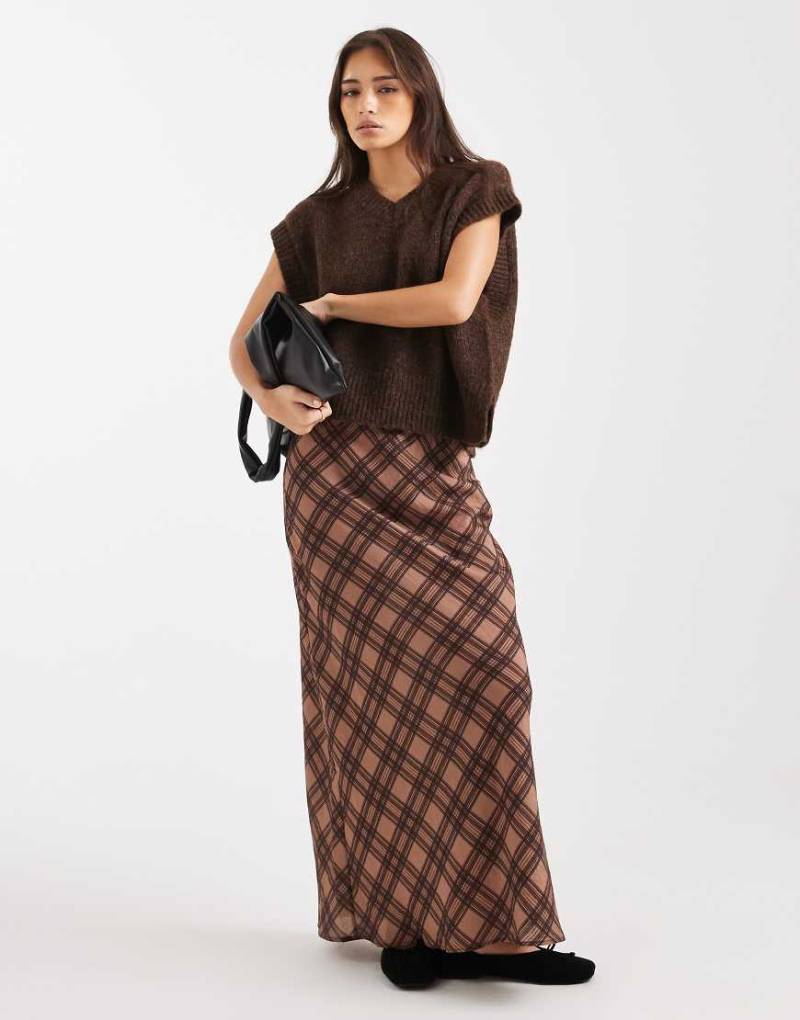 ASOS DESIGN - Satin-Midirock mit Karomuster-Bunt von ASOS DESIGN