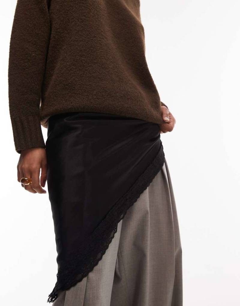 ASOS DESIGN - Satin-Schal in Schwarz mit Spitzenborte von ASOS DESIGN