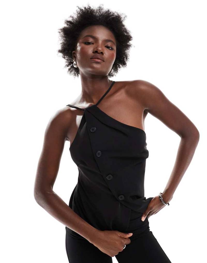 ASOS DESIGN - Satin-Weste in Schwarz mit asymmetrischem Schnitt von ASOS DESIGN