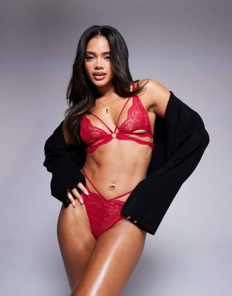 ASOS DESIGN - Scarlett - Spitzentanga mit Bändchendesign in Rot von ASOS DESIGN