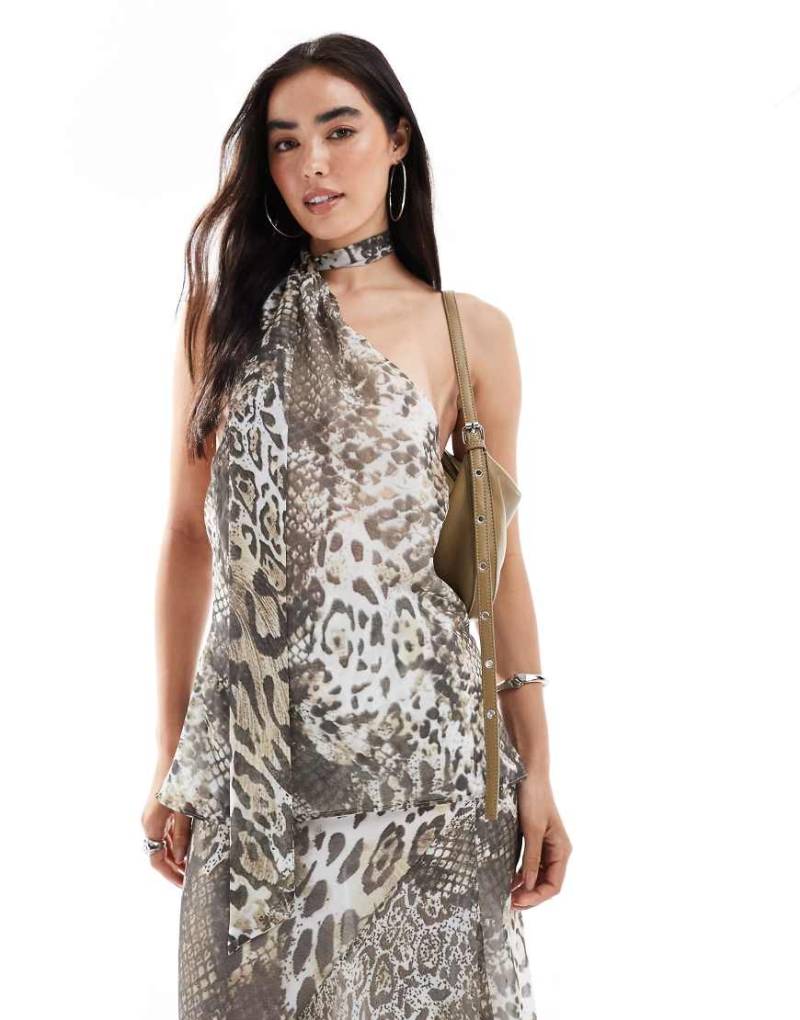 ASOS DESIGN - Schal-Oberteil aus Chiffon mit Animalprint-Bunt von ASOS DESIGN