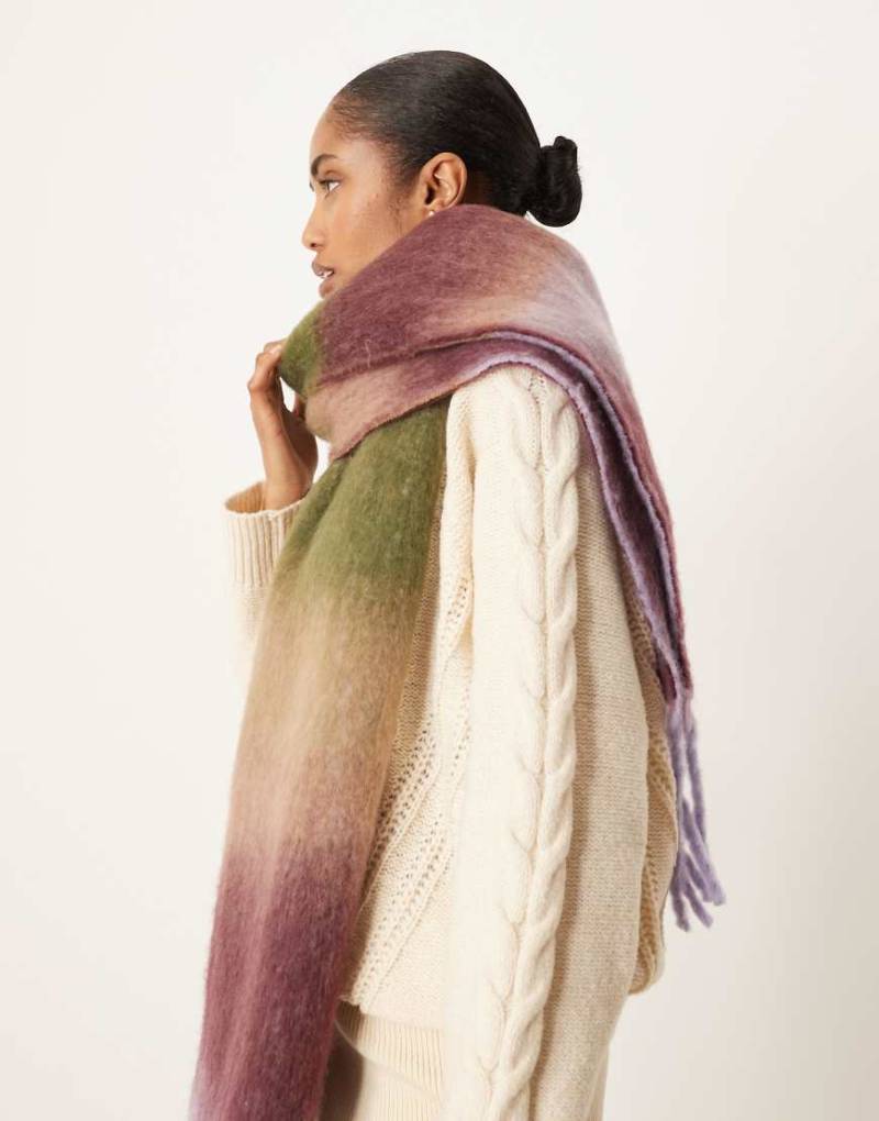 ASOS DESIGN - Schal aus angerautem Gewebe in Lila und Grün mit Streifenmuster-Bunt ASOS DESIGN - Schal aus angerautem Gewebe in Lila und Grün mit Streifenmuster-Bunt von ASOS DESIGN