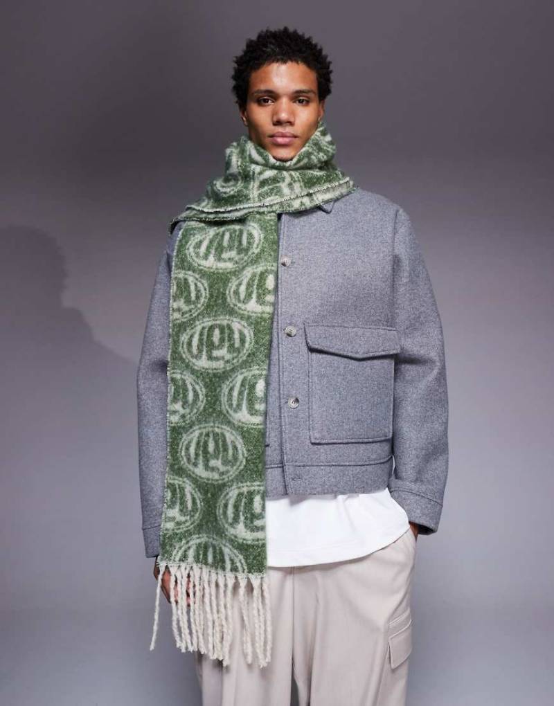 ASOS DESIGN - Gewebter wendbarer Schal in Grün mit Grafikprint von ASOS DESIGN