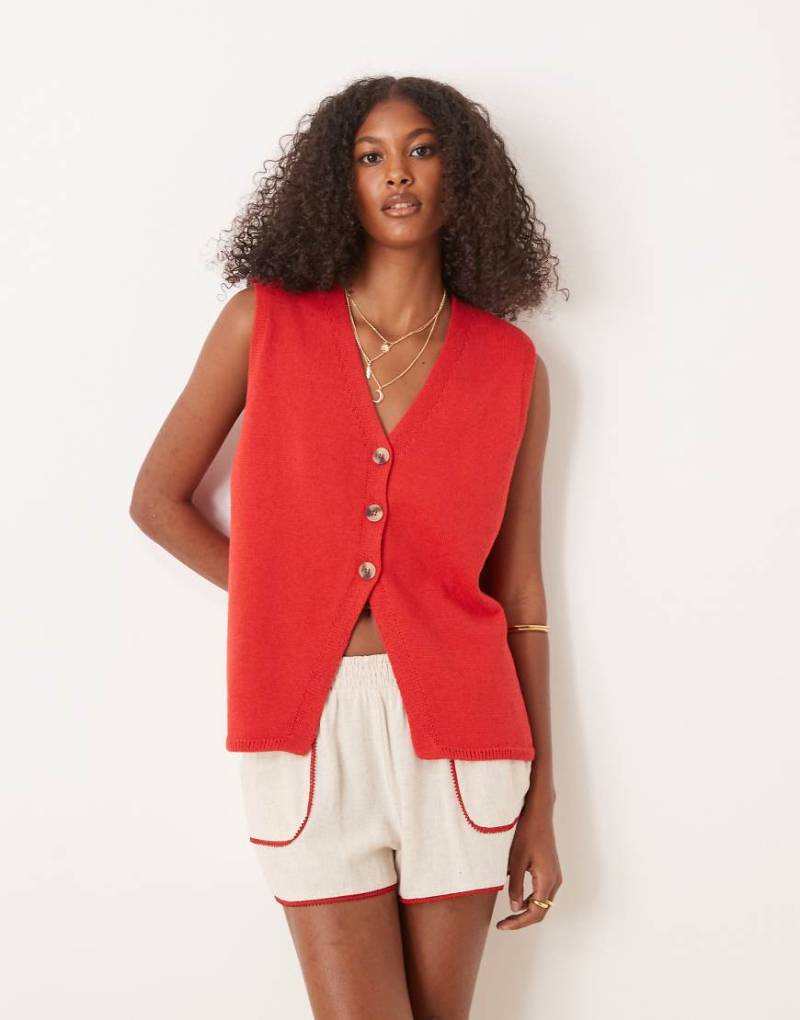 ASOS DESIGN - Schlichte, locker geschnittene Strick-Weste in Rot von ASOS DESIGN