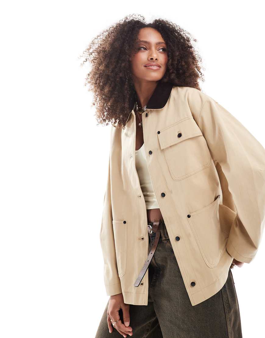 ASOS DESIGN - Schlichte Barn-Jacket in Steinbeige mit Cord-Kragen-Keine Farbe von ASOS DESIGN