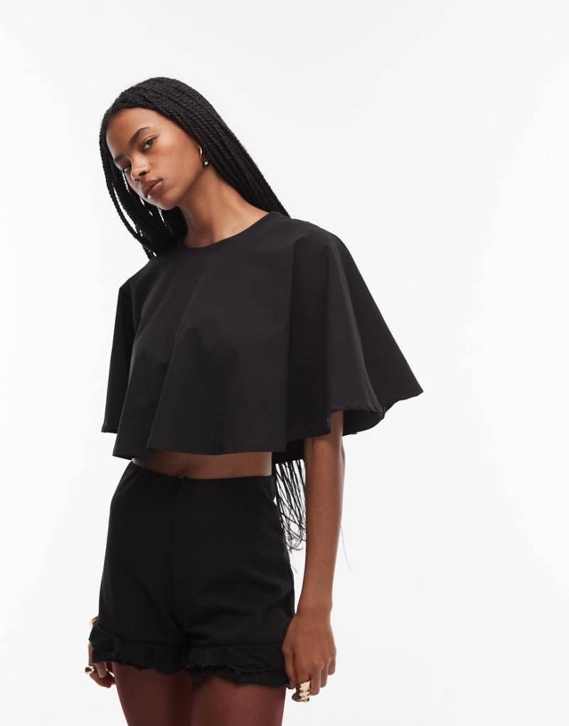 ASOS DESIGN - Schlichtes Crop-Top in Schwarz mit Cape-Lage von ASOS DESIGN