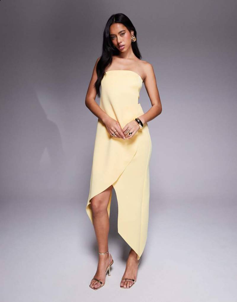 ASOS DESIGN - Schlichtes Midikleid in Gelb mit körperumspielendem Wickeldesign von ASOS DESIGN