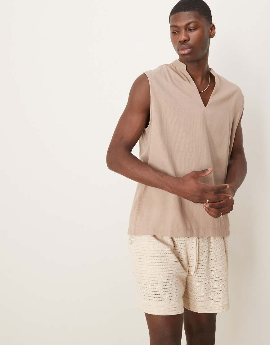 ASOS DESIGN - Schlupfhemd in Steinbeige mit Grandad-Kragen-Grün ASOS DESIGN - Schlupfhemd in Steinbeige mit Grandad-Kragen-Grün von ASOS DESIGN