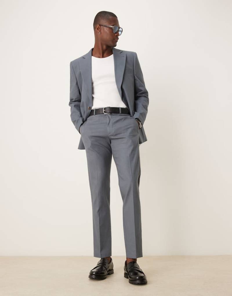 ASOS DESIGN - Schmal geschnittene Anzughose aus Leinenmix in Blau von ASOS DESIGN