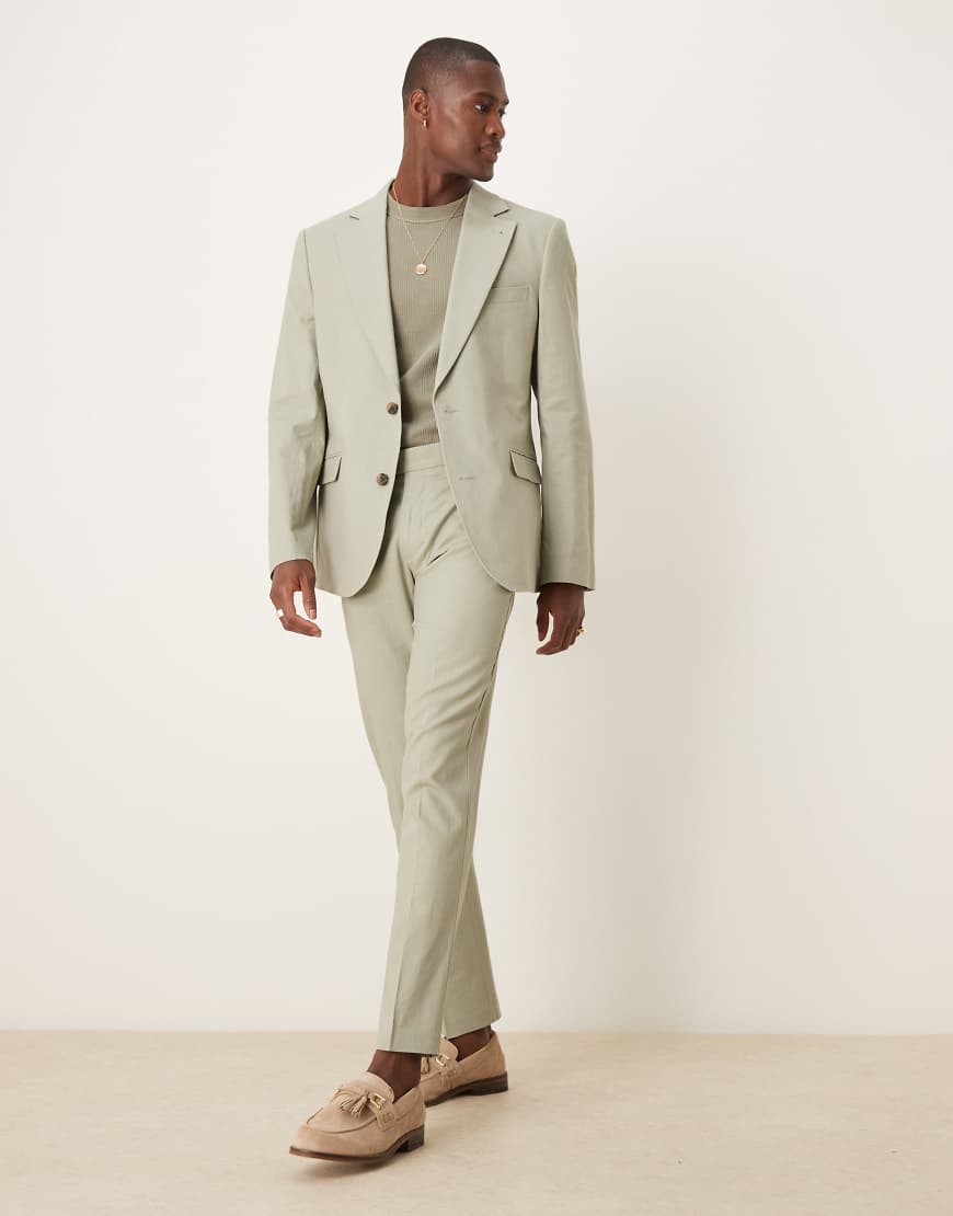 ASOS DESIGN - Schmal geschnittene Anzughose aus Leinenmix in Salbeigrün ASOS DESIGN - Schmal geschnittene Anzughose aus Leinenmix in Salbeigrün von ASOS DESIGN
