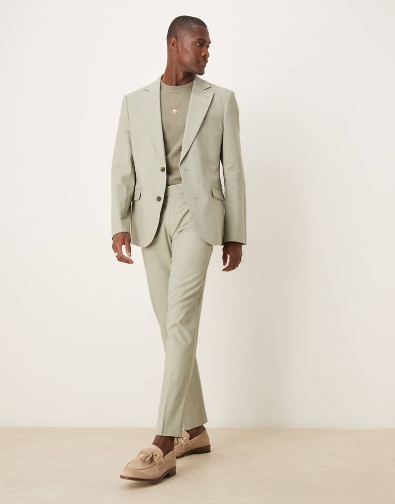ASOS DESIGN - Schmal geschnittene Anzughose aus Leinenmix in Salbeigrün von ASOS DESIGN