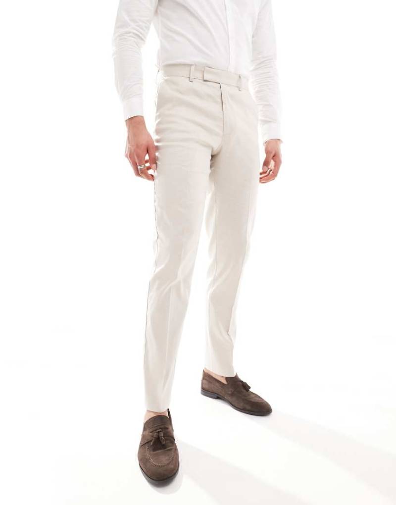 ASOS DESIGN - Schmal geschnittene Anzughose aus Leinenmix in Steinbeige-Neutral von ASOS DESIGN