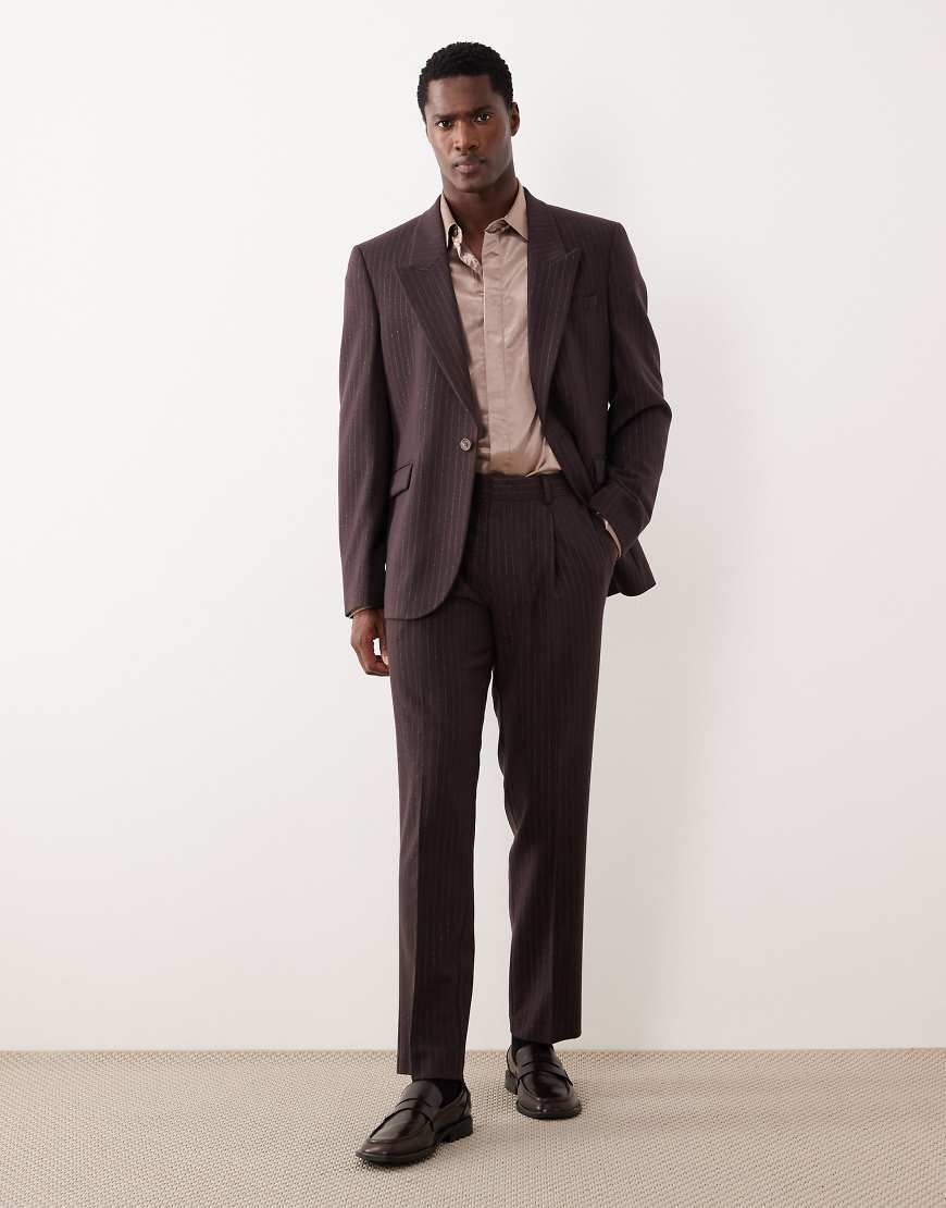 ASOS DESIGN - Schmal geschnittene Anzughose in Braun mit Metallic-Nadelstreifen-Brown von ASOS DESIGN