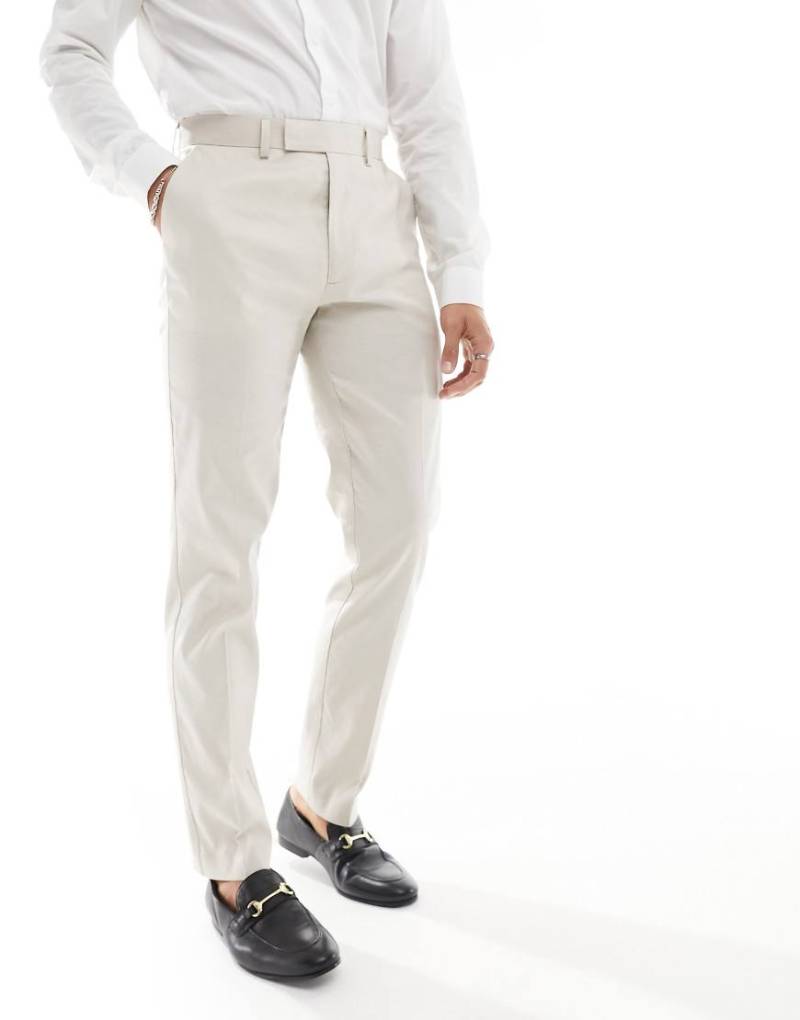 ASOS DESIGN - Schmal geschnittene Anzughose in Steinbeige mit Leinenanteil-Neutral von ASOS DESIGN