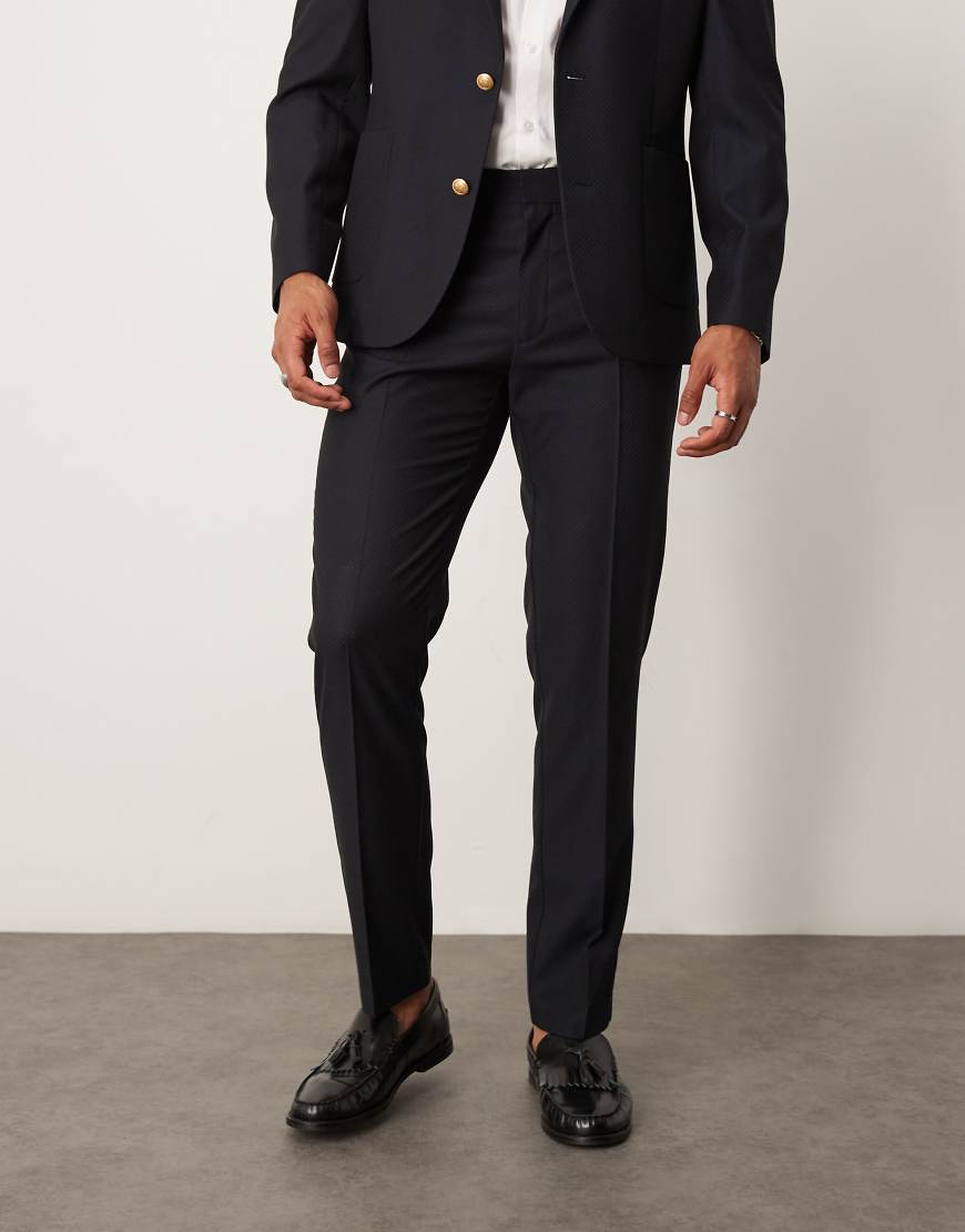 ASOS DESIGN - Schmal geschnittene Anzughose in aus marineblauem Jacquard von ASOS DESIGN