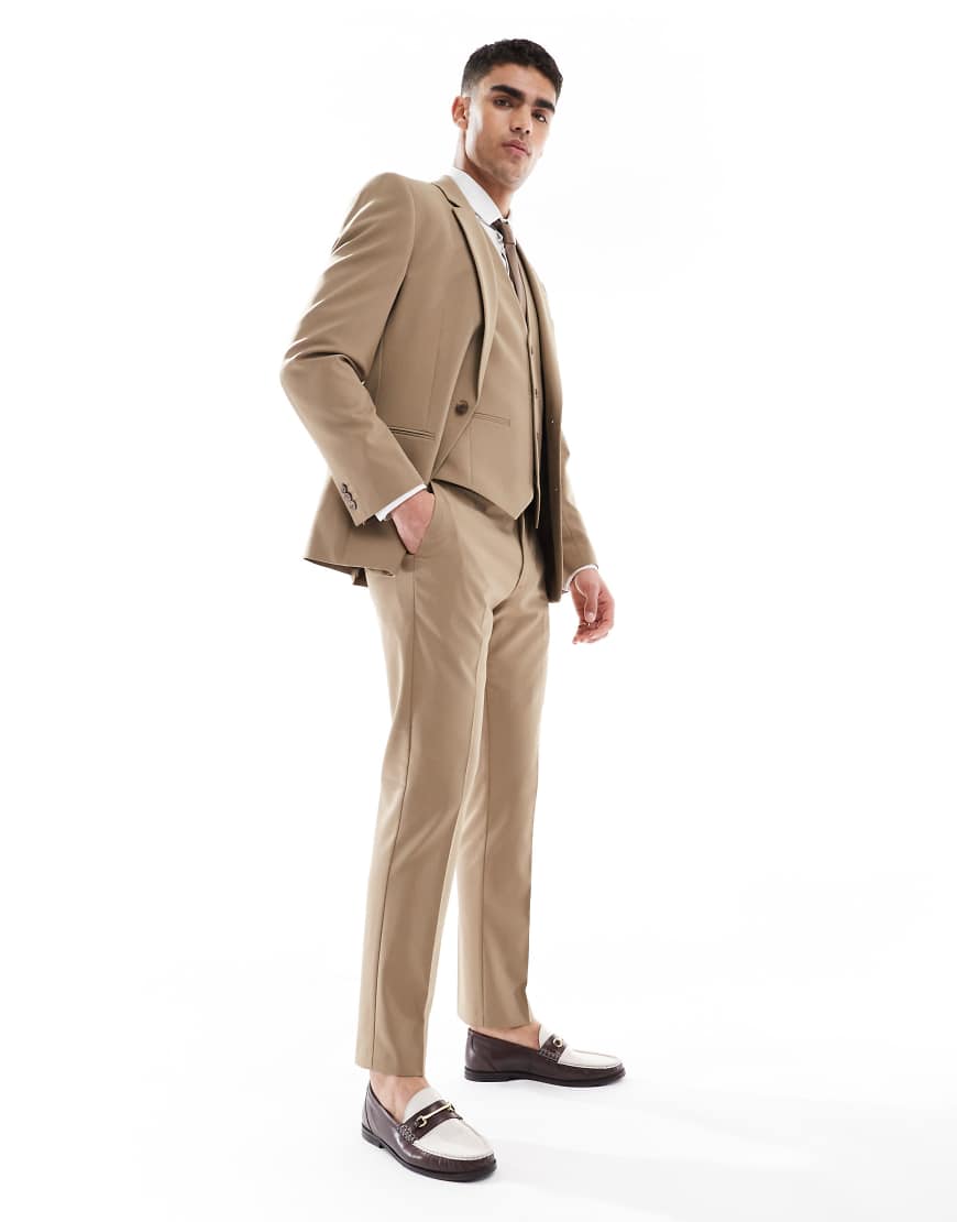 ASOS DESIGN - Schmal geschnittene Anzughose in dunklem Steinbeige-Neutral von ASOS DESIGN