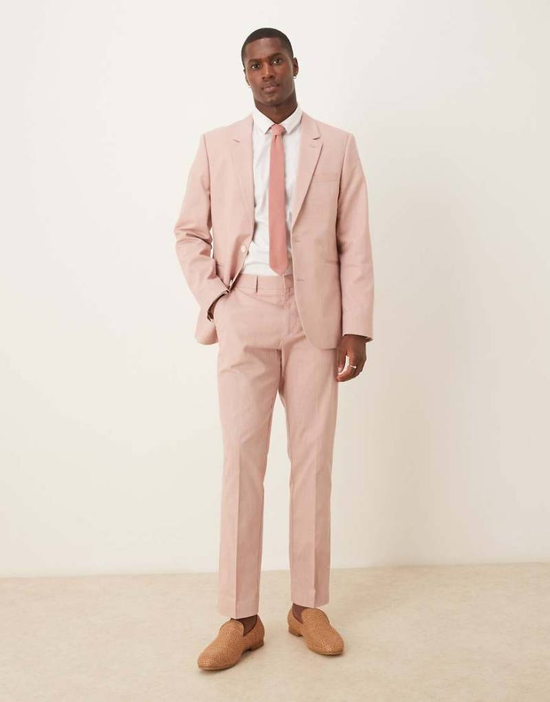 ASOS DESIGN - Schmal geschnittene Anzughose in rosa Leinenoptik mit Bundfalten von ASOS DESIGN