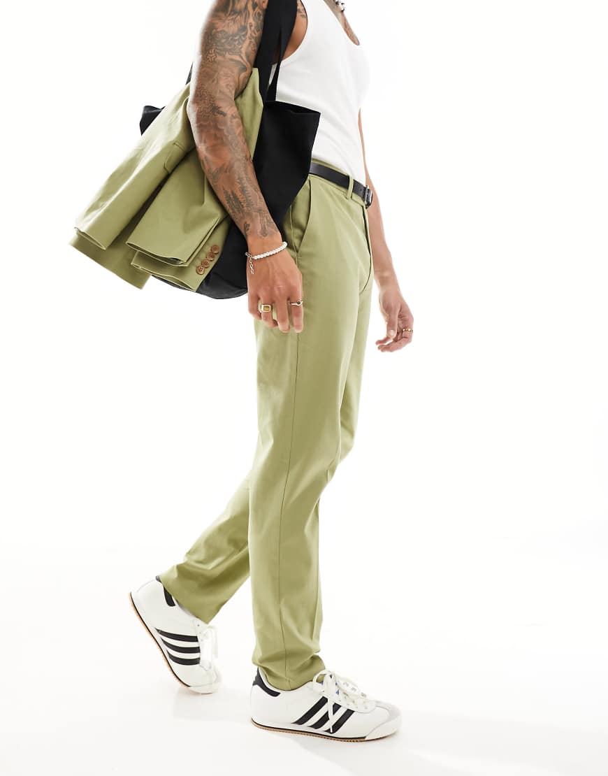 ASOS DESIGN - Schmal geschnittene Anzughose mit Leinen in Salbeigrün von ASOS DESIGN