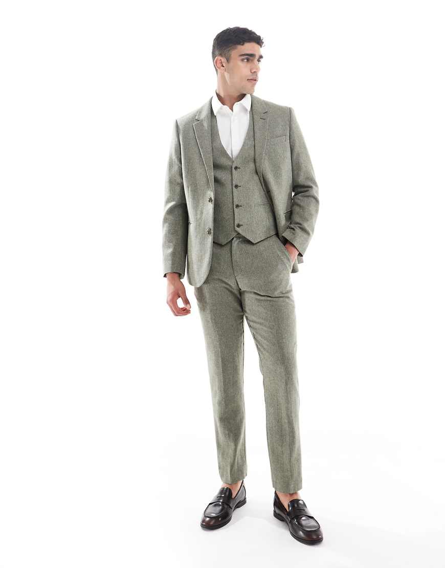ASOS DESIGN - Schmal geschnittene Anzughose mit hohem Wollanteil in Grün mit Fischgrätmuster ASOS DESIGN - Schmal geschnittene Anzughose mit hohem Wollanteil in Grün mit Fischgrätmuster von ASOS DESIGN