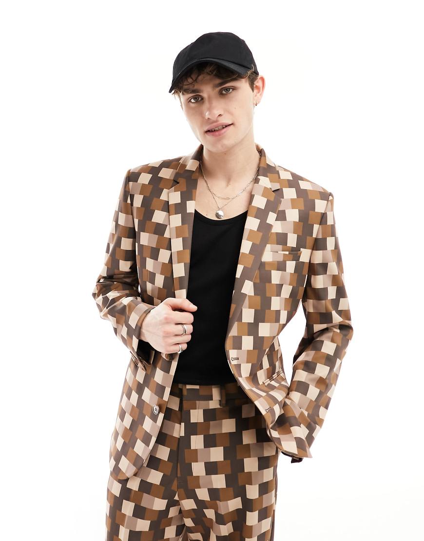 ASOS DESIGN - Schmal geschnittene Anzughose mit pixeligem grünem Muster von ASOS DESIGN
