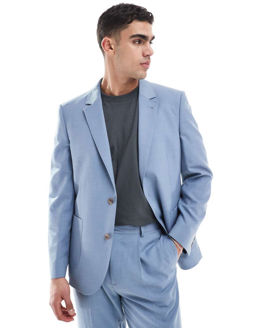 ASOS DESIGN - Schmal geschnittene Anzugjacke aus Baumwollmix in Hellblau von ASOS DESIGN