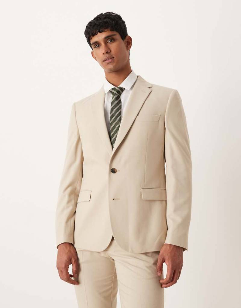 ASOS DESIGN - Schmal geschnittene Anzugjacke aus Flanell in Steinbeige-Neutral von ASOS DESIGN