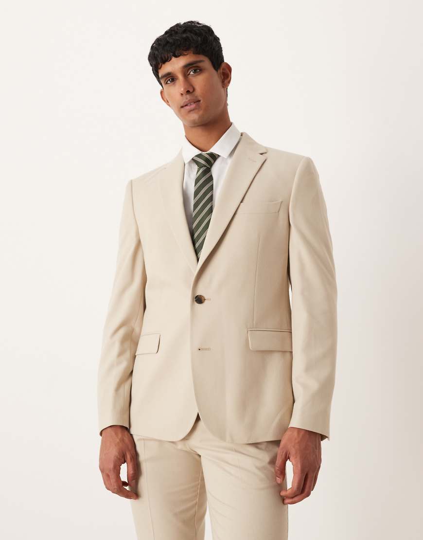 ASOS DESIGN - Schmal geschnittene Anzugjacke aus Flanell in Steinbeige-Neutral von ASOS DESIGN