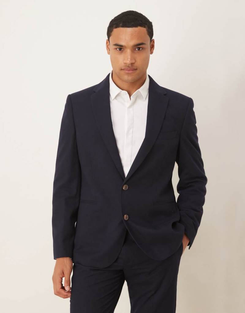 ASOS DESIGN - Schmal geschnittene Anzugjacke aus Flannel in Marineblau von ASOS DESIGN