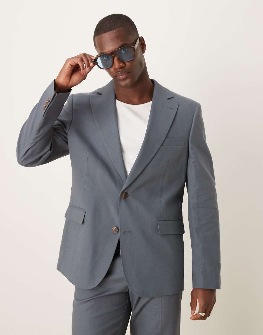 ASOS DESIGN - Schmal geschnittene Anzugjacke aus Leinenmix in Blau ASOS DESIGN - Schmal geschnittene Anzugjacke aus Leinenmix in Blau von ASOS DESIGN
