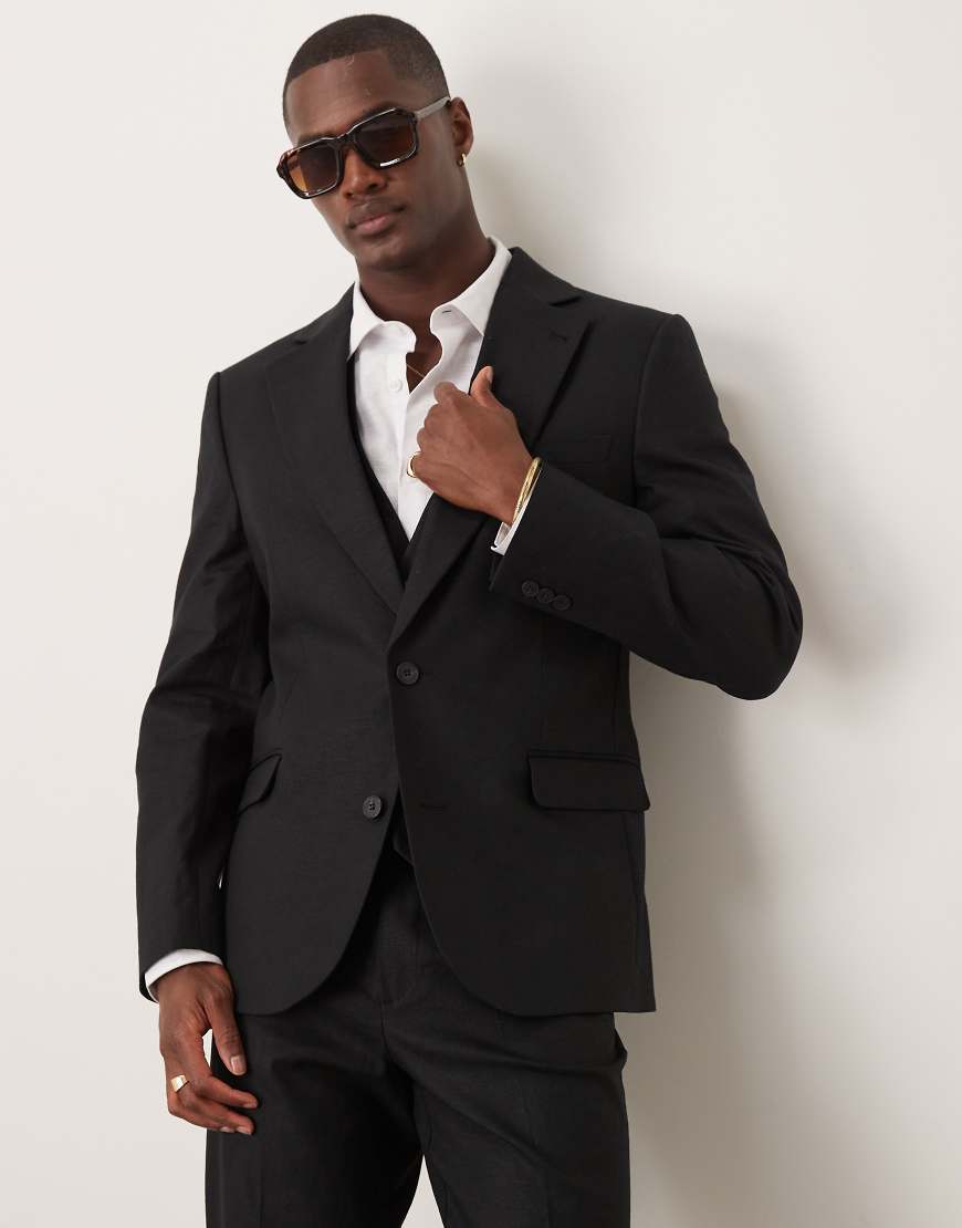 ASOS DESIGN - Schmal geschnittene Anzugjacke aus Leinenmix in Schwarz ASOS DESIGN - Schmal geschnittene Anzugjacke aus Leinenmix in Schwarz von ASOS DESIGN