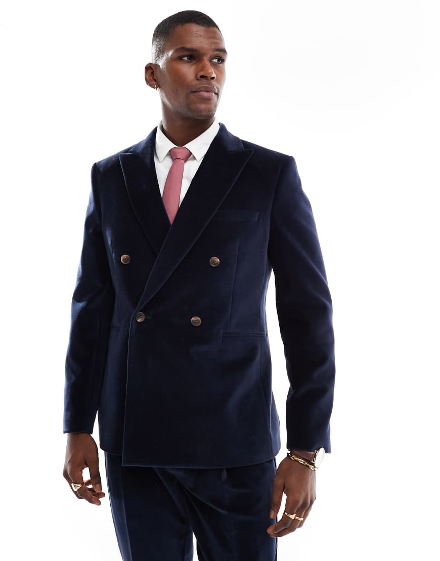 ASOS DESIGN - Schmal geschnittene Anzugjacke aus leichtem Samt in Marineblau ASOS DESIGN - Schmal geschnittene Anzugjacke aus leichtem Samt in Marineblau von ASOS DESIGN