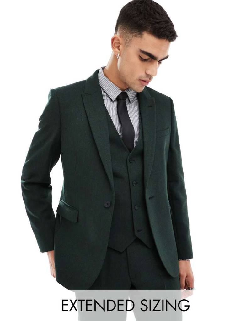 ASOS DESIGN - Schmal geschnittene Anzugjacke aus Wollmischung in Flaschengrün mit Fischgrätmuster von ASOS DESIGN