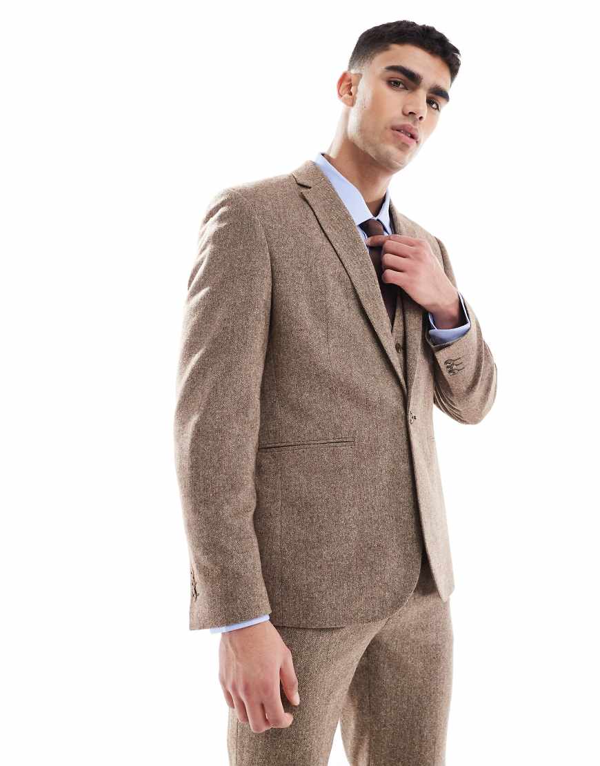 ASOS DESIGN - Schmal geschnittene Anzugjacke aus Wollmix in Beige-Neutral von ASOS DESIGN