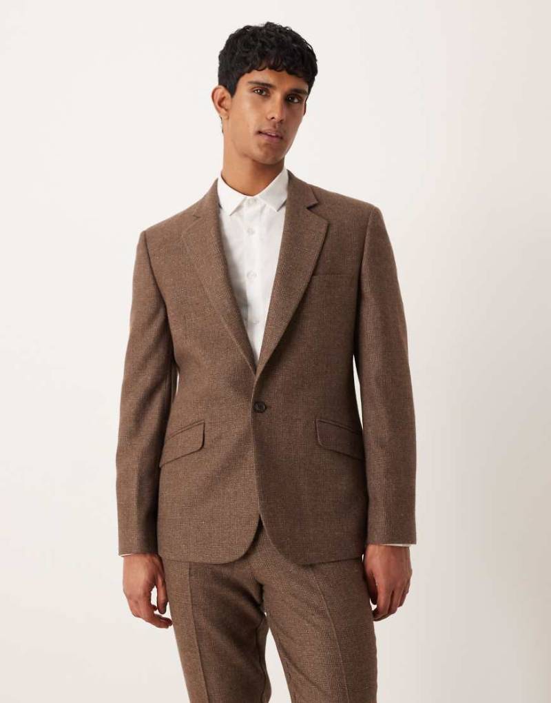 ASOS DESIGN - Schmal geschnittene Anzugjacke aus Wollmix in Braun kariert-Brown von ASOS DESIGN