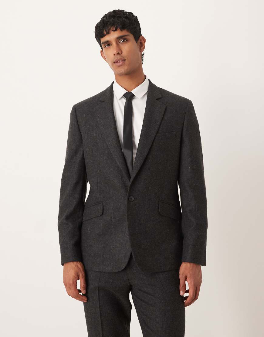 ASOS DESIGN - Schmal geschnittene Anzugjacke aus Wollmix in schwarz kariert von ASOS DESIGN
