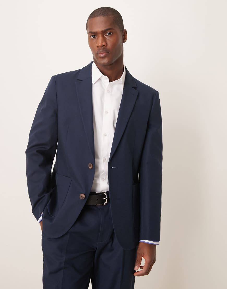 ASOS DESIGN - Schmal geschnittene Anzugjacke aus weicher Baumwolle in Marineblau von ASOS DESIGN
