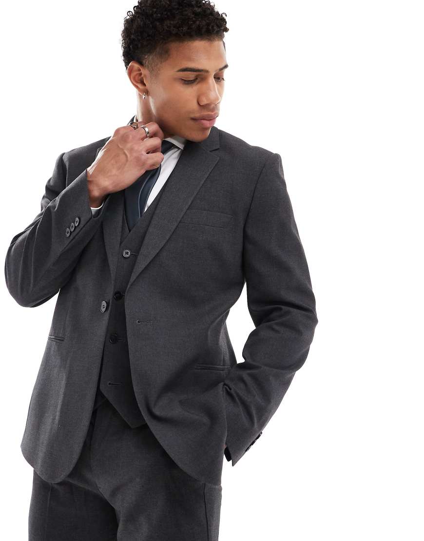 ASOS DESIGN - Schmal geschnittene Anzugjacke in Anthrazit-Grau ASOS DESIGN - Schmal geschnittene Anzugjacke in Anthrazit-Grau von ASOS DESIGN