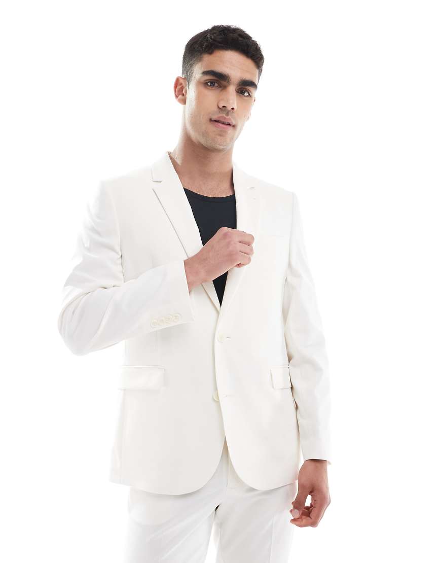 ASOS DESIGN - Schmal geschnittene Anzugjacke in Ecru-Neutral von ASOS DESIGN
