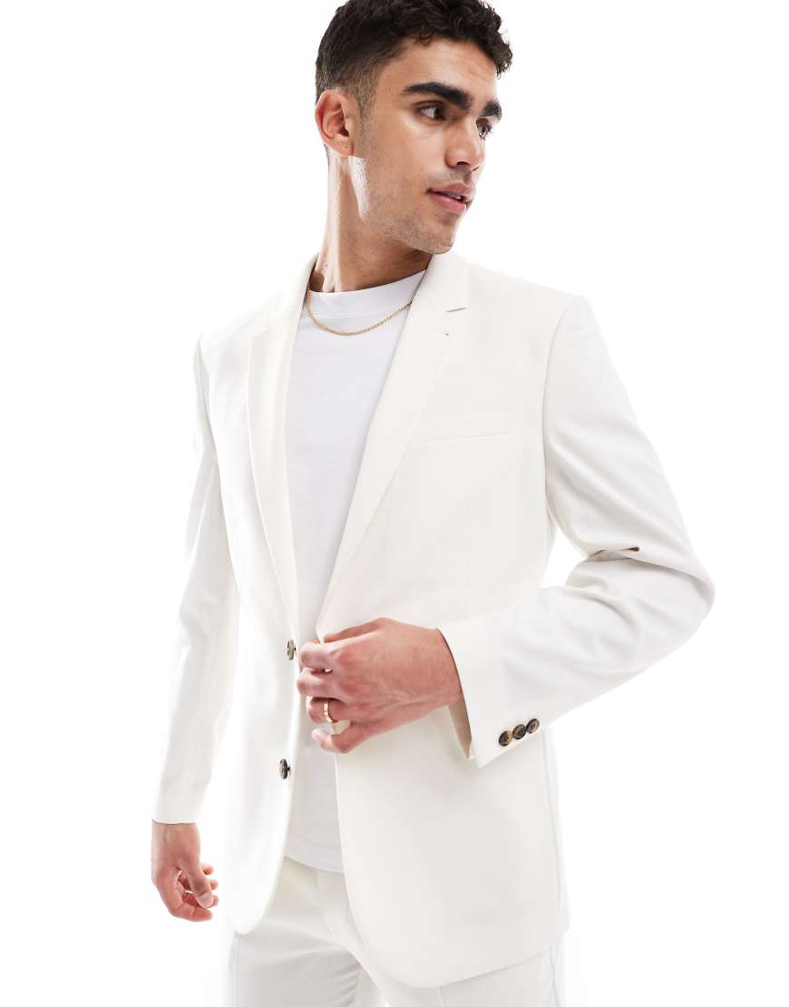 ASOS DESIGN - Schmal geschnittene Anzugjacke in Ecru-Weiß ASOS DESIGN - Schmal geschnittene Anzugjacke in Ecru-Weiß von ASOS DESIGN