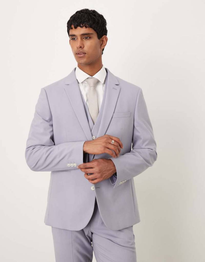 ASOS DESIGN - Schmal geschnittene Anzugjacke in Grau-Lila von ASOS DESIGN