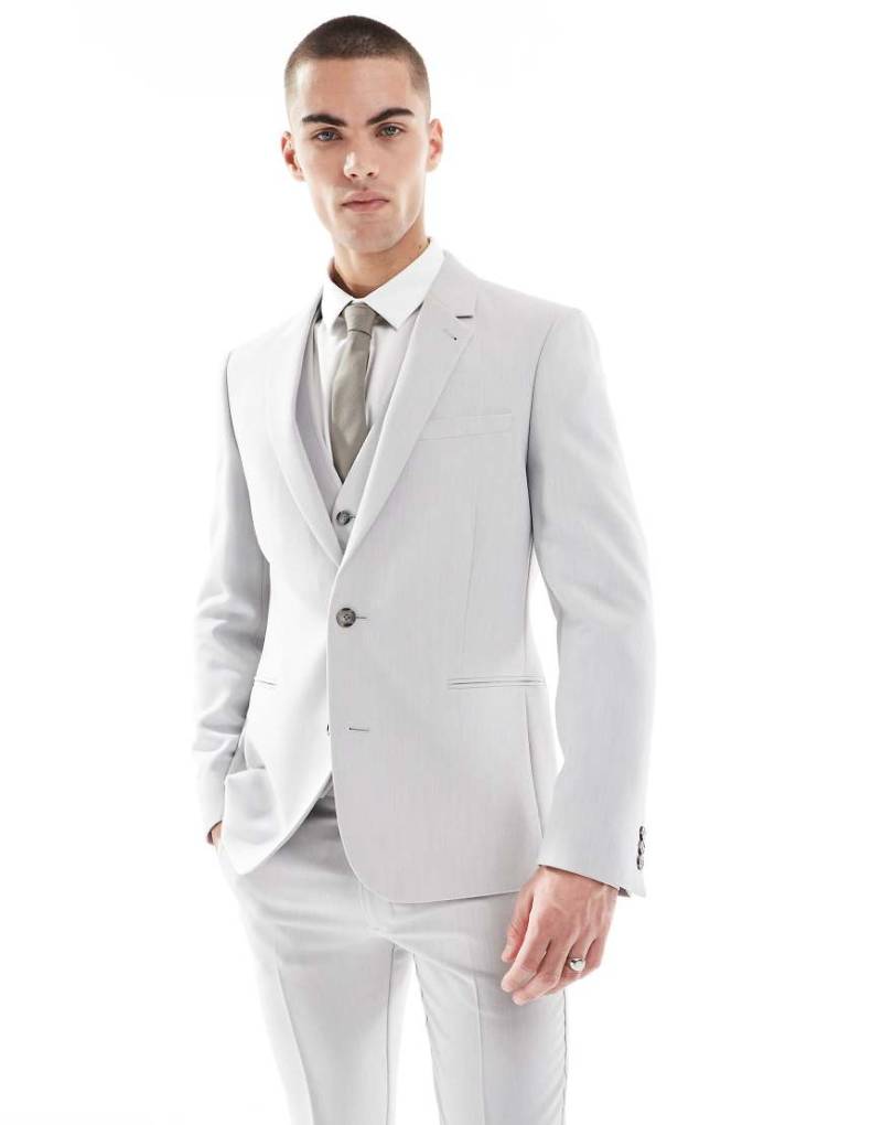 ASOS DESIGN - Schmal geschnittene Anzugjacke in Hellbeige mit sehr feiner Struktur-Grau von ASOS DESIGN