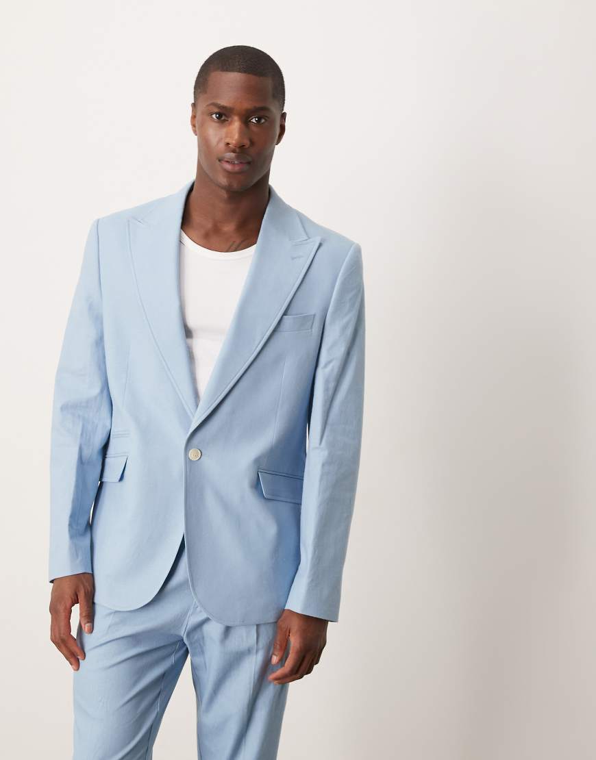 ASOS DESIGN - Schmal geschnittene Anzugjacke aus Leinenmix in Hellblau ASOS DESIGN - Schmal geschnittene Anzugjacke aus Leinenmix in Hellblau von ASOS DESIGN