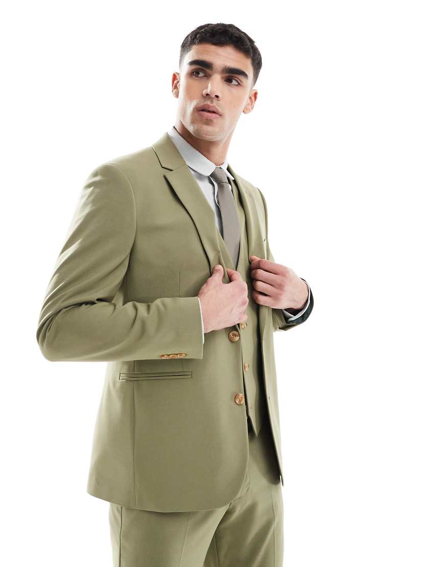 ASOS DESIGN - Schmal geschnittene Anzugjacke in Olivgrün von ASOS DESIGN