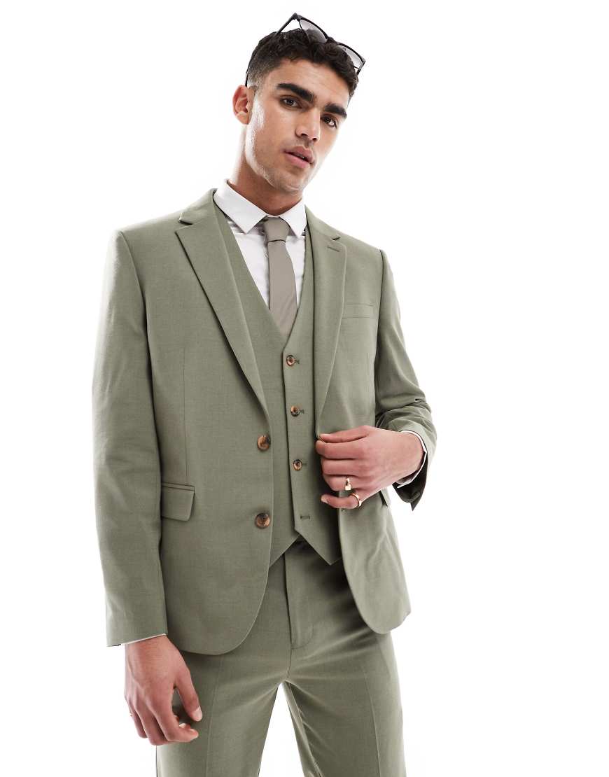 ASOS DESIGN - Schmal geschnittene Anzugjacke in Olivgrün ASOS DESIGN - Schmal geschnittene Anzugjacke in Olivgrün von ASOS DESIGN