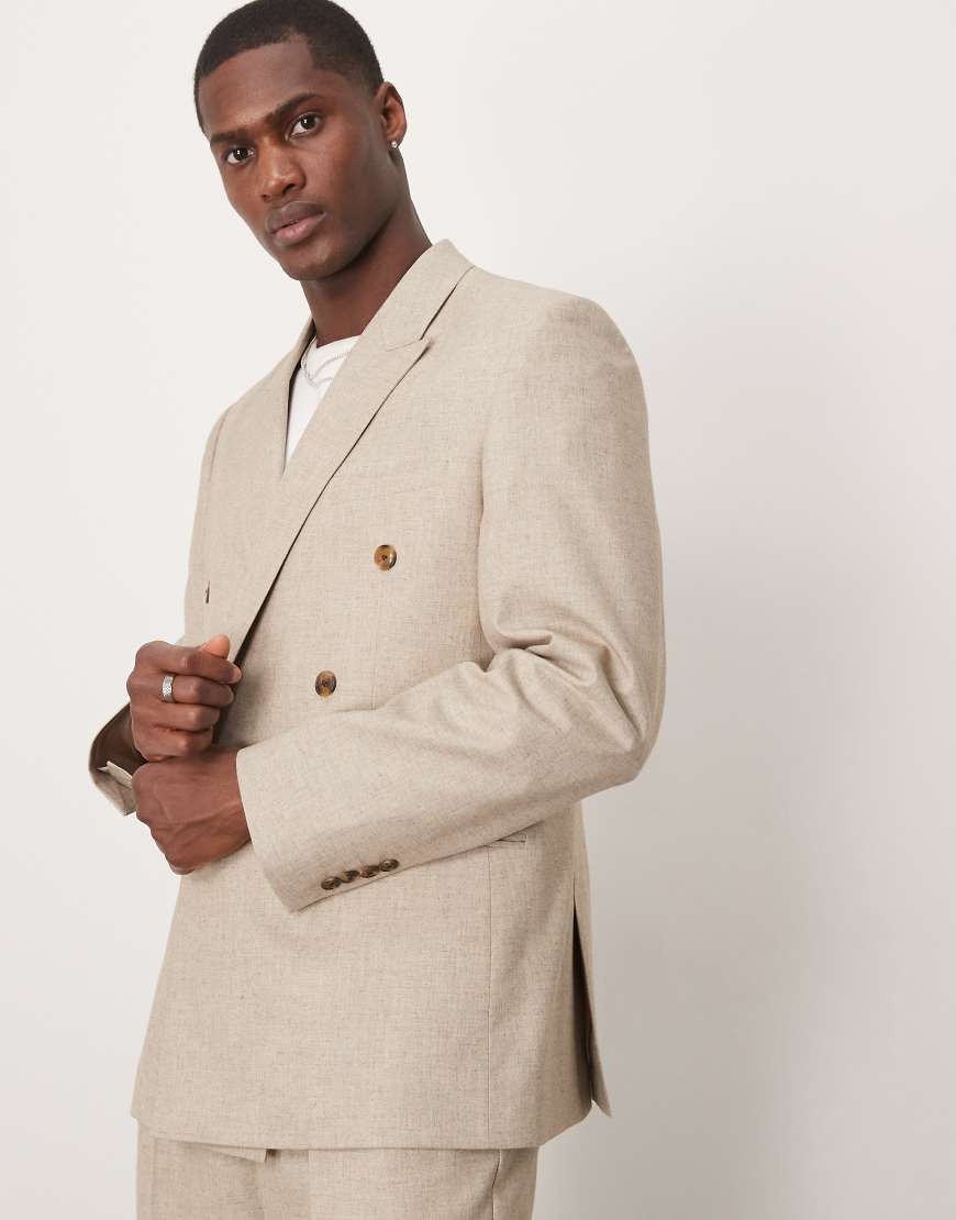 ASOS DESIGN - Schmal geschnittene Anzugjacke in Steinbeige meliert-Neutral von ASOS DESIGN