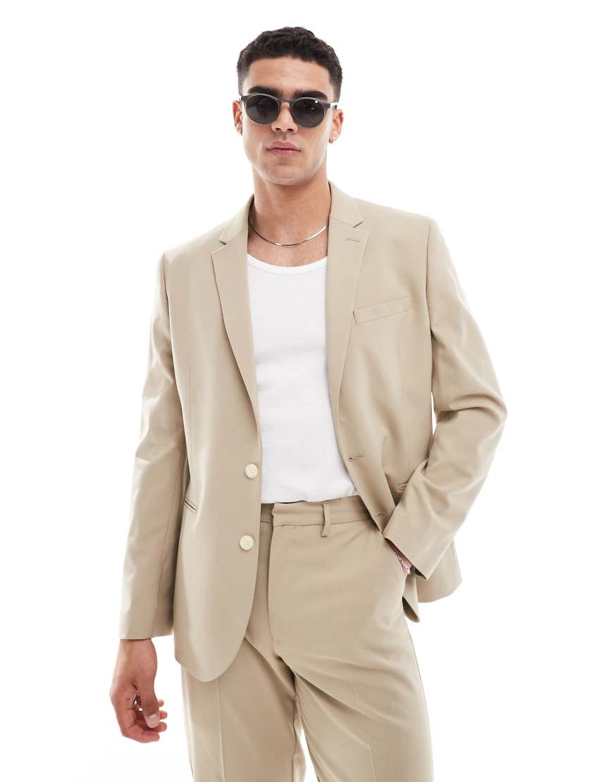 ASOS DESIGN - Schmal geschnittene Anzugjacke in dunklem Steinbeige-Neutral von ASOS DESIGN