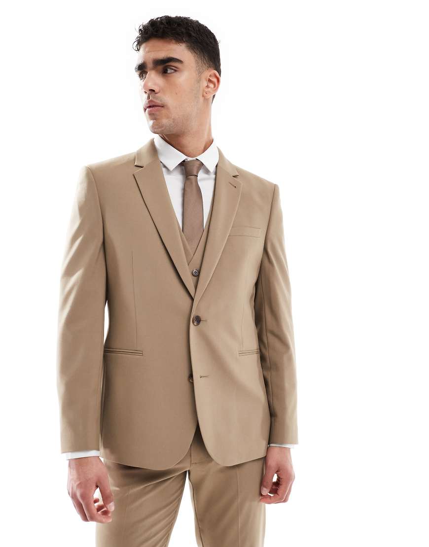 ASOS DESIGN - Schmal geschnittene Anzugjacke in dunklem Steinbeige-Neutral von ASOS DESIGN