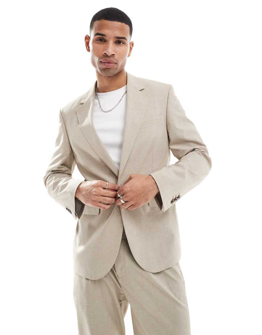 ASOS DESIGN - Schmal geschnittene Anzugjacke in farblich abgestimmtem Hahnentrittmuster-Neutral von ASOS DESIGN