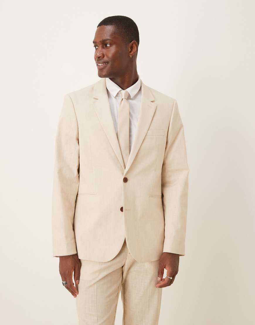 ASOS DESIGN - Schmal geschnittene Anzugjacke in steinbeiger Leinenoptik-Neutral ASOS DESIGN - Schmal geschnittene Anzugjacke in steinbeiger Leinenoptik-Neutral von ASOS DESIGN
